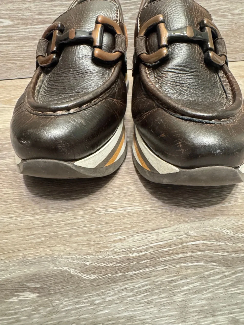 Softwaves Alina Cognac Leather Platform Loafers Sz 36.5 US 6.5